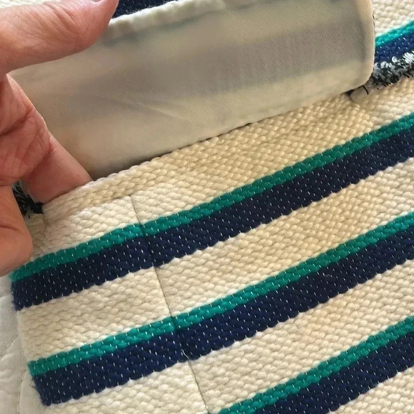 Talbots Striped Cotton Blend Textured Jacket Peplum Back Women’s 8 Cream Preppy - Picture 11 of 17